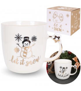 Weißer Porzellanbecher mit Weihnachtsmotiv - Schneemann, in einer Geschenkbox 360 ml